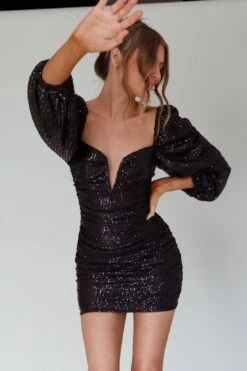 Jayde Balloon Sleeve Sequin Mini Dress Black 14 Jayde Balloon Sleeve Sequin Mini Dress Black -Selfie Leslie Shop SLMD7557A 20BLACK 5
