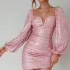 Jayde Balloon Sleeve Sequin Mini Dress Mauve -Selfie Leslie Shop SLMD7557A 20MAUVE 1