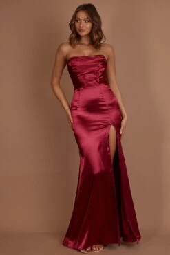Kalisa Strapless Thigh Split Maxi Dress Burgundy -Selfie Leslie Shop SLMF21407 20BURGUNDY 5