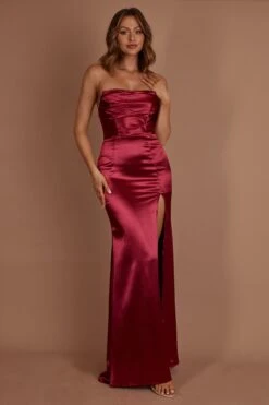 Kalisa Strapless Thigh Split Maxi Dress Burgundy -Selfie Leslie Shop SLMF21407 20BURGUNDY 7