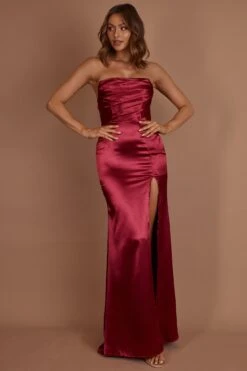 Kalisa Strapless Thigh Split Maxi Dress Burgundy -Selfie Leslie Shop SLMF21407 20BURGUNDY 9
