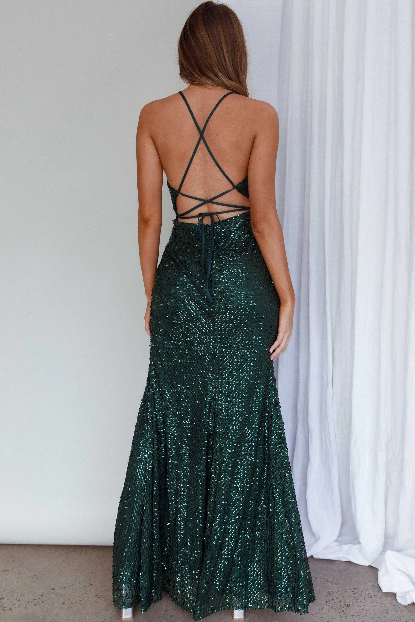 Luminosa Strappy Back Sequin Dress Emerald 10 Luminosa Strappy Back Sequin Dress Emerald - Image 8