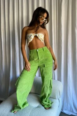 Ashlynn Corduroy Cargo Pants Lime -Selfie Leslie Shop SLP2044 20LIME 2