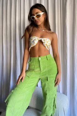 Ashlynn Corduroy Cargo Pants Lime -Selfie Leslie Shop SLP2044 20LIME 4