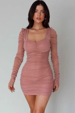 Ryah Long Sleeve Mini Dress Sparkle Mauve 16 Ryah Long Sleeve Mini Dress Sparkle Mauve -Selfie Leslie Shop SLPD70945E 20MAUVE 7