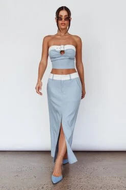 In My Era Front Split Midi Skirt Washed Blue -Selfie Leslie Shop SLPDS377 20WASHED 20BLUE 2