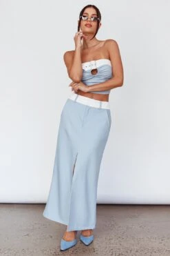 In My Era Front Split Midi Skirt Washed Blue -Selfie Leslie Shop SLPDS377 20WASHED 20BLUE 9