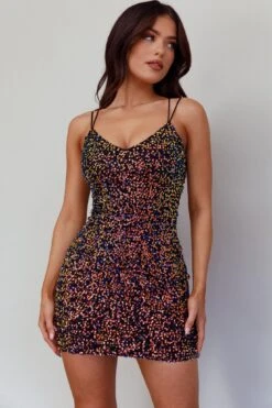 Disco Fever Strappy Back Sequin Mini Dress Black -Selfie Leslie Shop SLQD5285 20BLACK 6