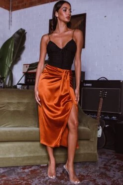 On The Money Gathered Midi Skirt Camel -Selfie Leslie Shop SLS13046S 20CAMEL 5