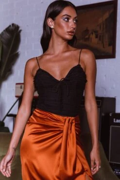 On The Money Gathered Midi Skirt Camel -Selfie Leslie Shop SLS13046S 20CAMEL 6