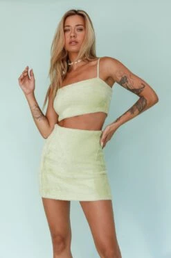 Light Speed Fluffy Mini Skirt Pistachio -Selfie Leslie Shop SLS13448 S 20PISTACHIO 2