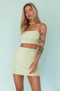 Light Speed Fluffy Mini Skirt Pistachio -Selfie Leslie Shop SLS13448 S 20PISTACHIO 6