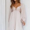 Tansy Long Sleeve Babydoll Dress Beige