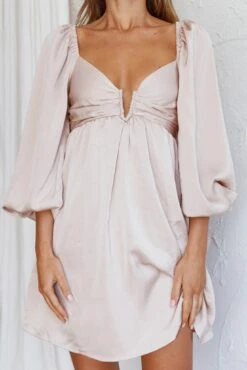 Tansy Long Sleeve Babydoll Dress Beige 13 Tansy Long Sleeve Babydoll Dress Beige -Selfie Leslie Shop SLS21087 20BEIGE 4