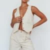 Times Square Buttoned Waistcoat Top Natural -Selfie Leslie Shop SLS21441 20NATURAL 1
