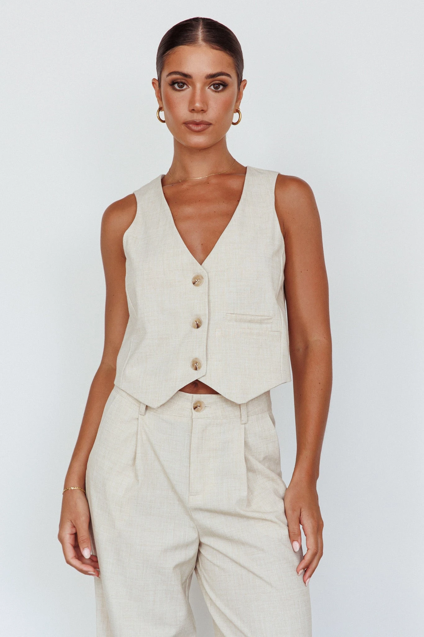 Times Square Buttoned Waistcoat Top Natural 6 Times Square Buttoned Waistcoat Top Natural - Image 4