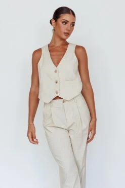 Times Square Buttoned Waistcoat Top Natural 15 Times Square Buttoned Waistcoat Top Natural -Selfie Leslie Shop SLS21441 20NATURAL 6
