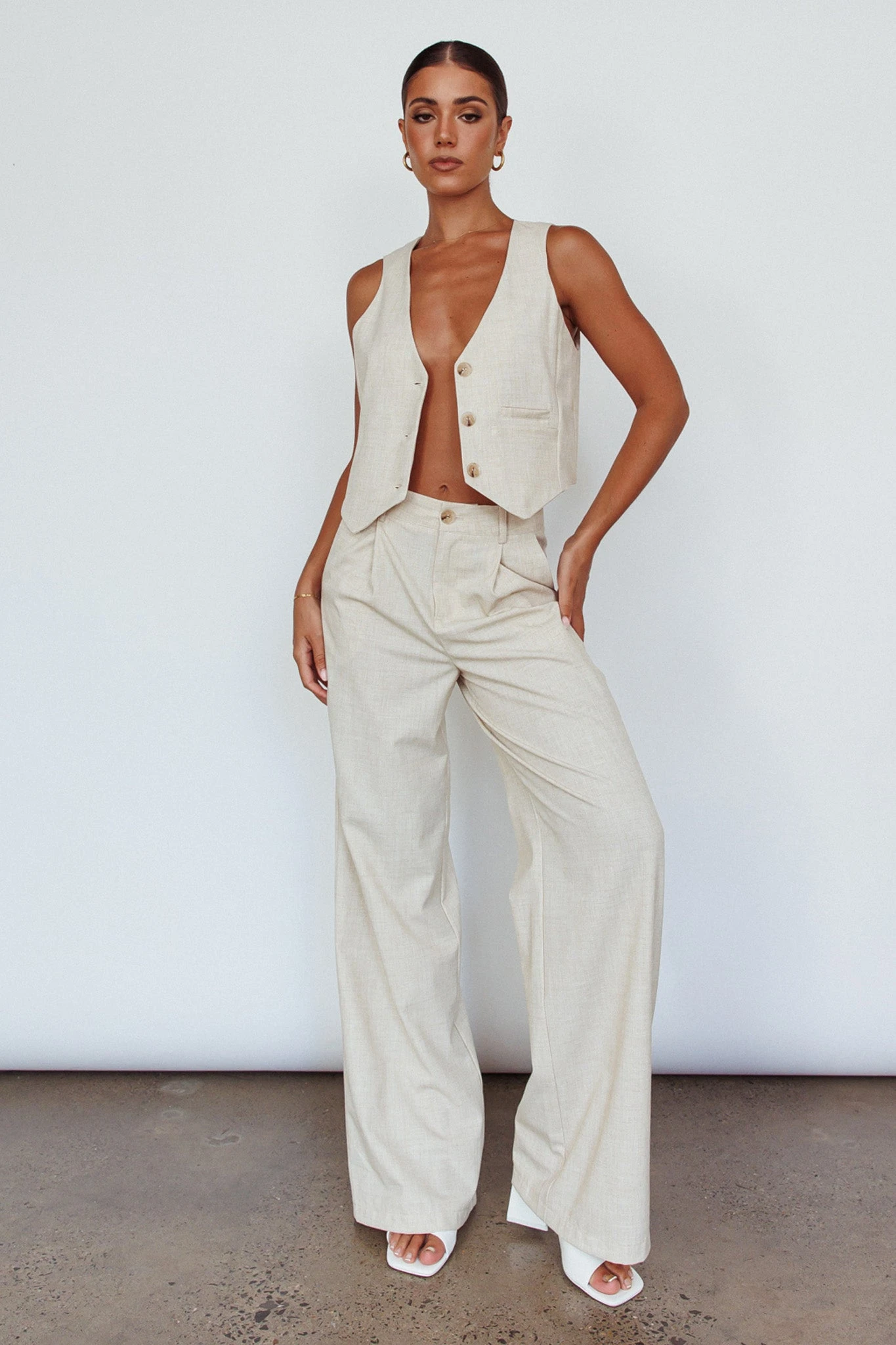 Times Square Buttoned Waistcoat Top Natural 9 Times Square Buttoned Waistcoat Top Natural - Image 7