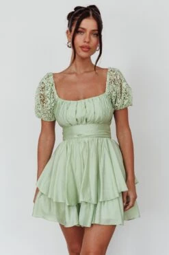 Hold My Halo Lace Sleeve Romper Sage -Selfie Leslie Shop SLS21814 20SAGE 5