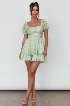 Hold My Halo Lace Sleeve Romper Sage -Selfie Leslie Shop SLS21814 20SAGE 6