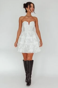 Demi Frill Trim Strapless Dress White -Selfie Leslie Shop SLS21901 20WHITE 2