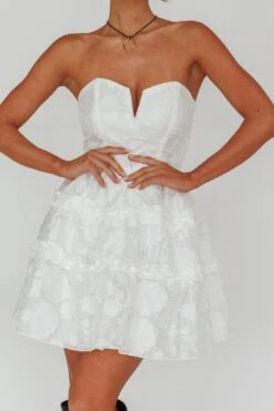 Demi Frill Trim Strapless Dress White -Selfie Leslie Shop SLS21901 20WHITE 4