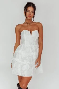 Demi Frill Trim Strapless Dress White -Selfie Leslie Shop SLS21901 20WHITE 5