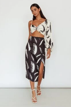 Amina Split Midi Skirt Printed Black -Selfie Leslie Shop SLS41400 20BLACK 5