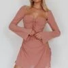 Etta Drawstring Long Sleeve Mini Dress Blush -Selfie Leslie Shop SLS4917D 20BLUSH 1