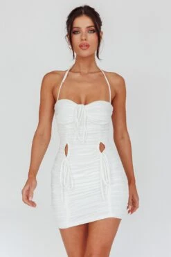 Harli Ruched Drawstring Keyhole Mini Dress White 12 Harli Ruched Drawstring Keyhole Mini Dress White -Selfie Leslie Shop SLS5370D 20WHITE 5