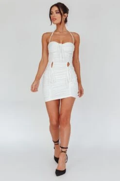 Harli Ruched Drawstring Keyhole Mini Dress White 13 Harli Ruched Drawstring Keyhole Mini Dress White -Selfie Leslie Shop SLS5370D 20WHITE 6
