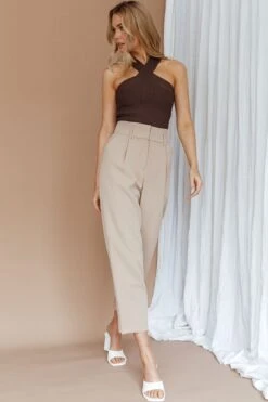 Kansas Crossover Neck Knit Top Brown 12 Kansas Crossover Neck Knit Top Brown -Selfie Leslie Shop SLSWT7470 20BROWN 2