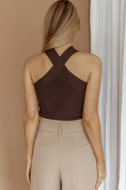 Kansas Crossover Neck Knit Top Brown 13 Kansas Crossover Neck Knit Top Brown -Selfie Leslie Shop SLSWT7470 20BROWN 4