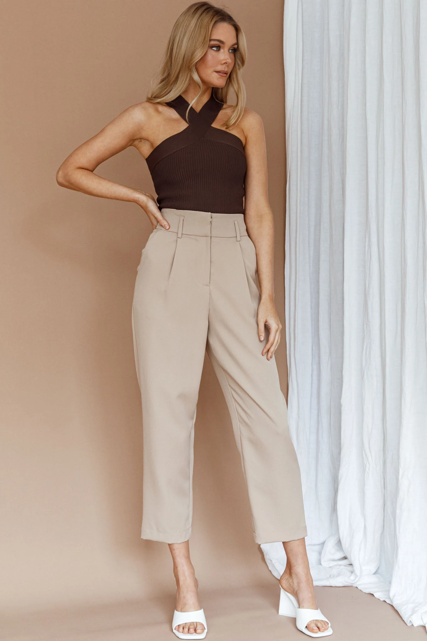 Kansas Crossover Neck Knit Top Brown 8 Kansas Crossover Neck Knit Top Brown - Image 6