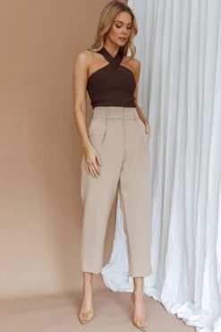 Kansas Crossover Neck Knit Top Brown 17 Kansas Crossover Neck Knit Top Brown -Selfie Leslie Shop SLSWT7470 20BROWN 8