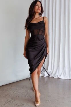 Lyra Sheer Bodice Midi Dress Black -Selfie Leslie Shop SLTD2107 20BLACK 6