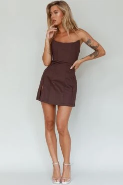 Luann Scoop Neckline Strapless Mini Dress Brown -Selfie Leslie Shop SLVID10409 20BROWN 2