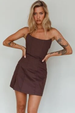 Luann Scoop Neckline Strapless Mini Dress Brown -Selfie Leslie Shop SLVID10409 20BROWN 5