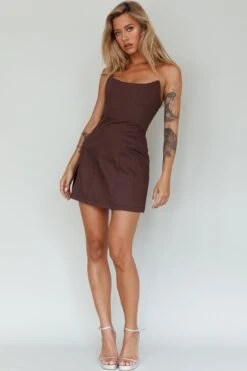 Luann Scoop Neckline Strapless Mini Dress Brown -Selfie Leslie Shop SLVID10409 20BROWN 6