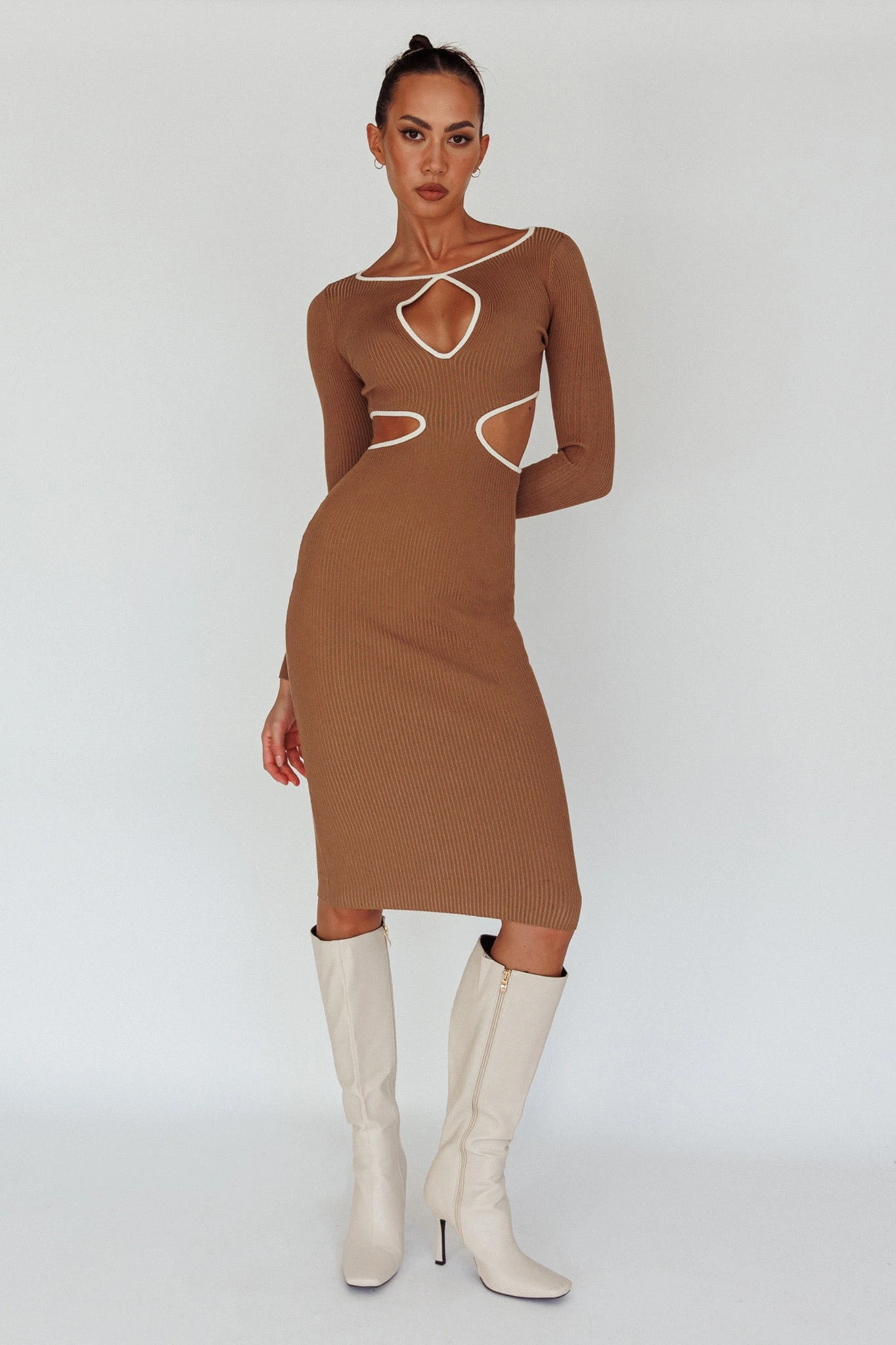 Jovie Keyhole Knit Midi Dress Mocha 3 Jovie Keyhole Knit Midi Dress Mocha