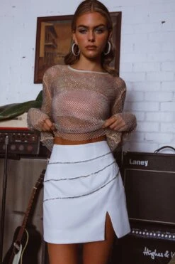 Be Seen Rhinestone Embellished Mini Skirt White 19 Be Seen Rhinestone Embellished Mini Skirt White -Selfie Leslie Shop SLY21996 20WHITE 9