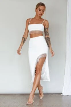 Attention Seeker Diamante Trim Midi Skirt Off White -Selfie Leslie Shop SLY22035 20OFF 20WHITE 2