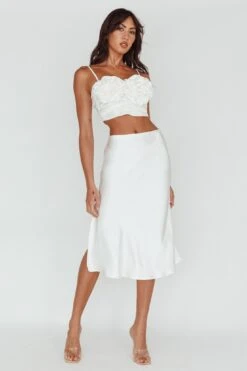 Daze Satin Midi Skirt Cream -Selfie Leslie Shop SLYS926 20CREAM 2
