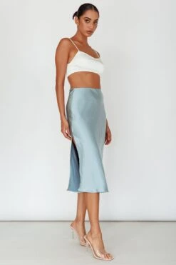 Daze Satin Midi Skirt Light Blue