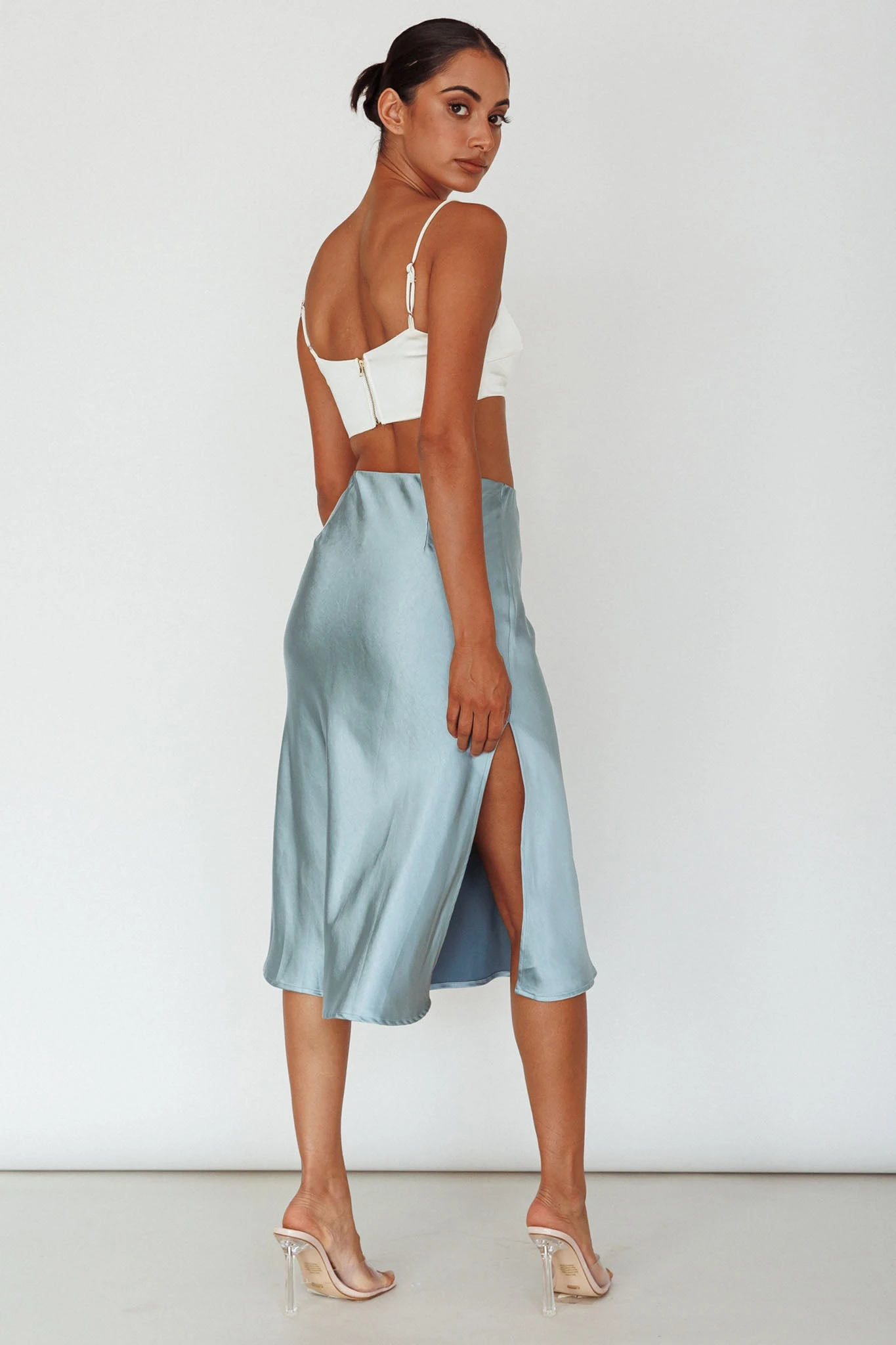 Daze Satin Midi Skirt Light Blue 4 Daze Satin Midi Skirt Light Blue - Image 2
