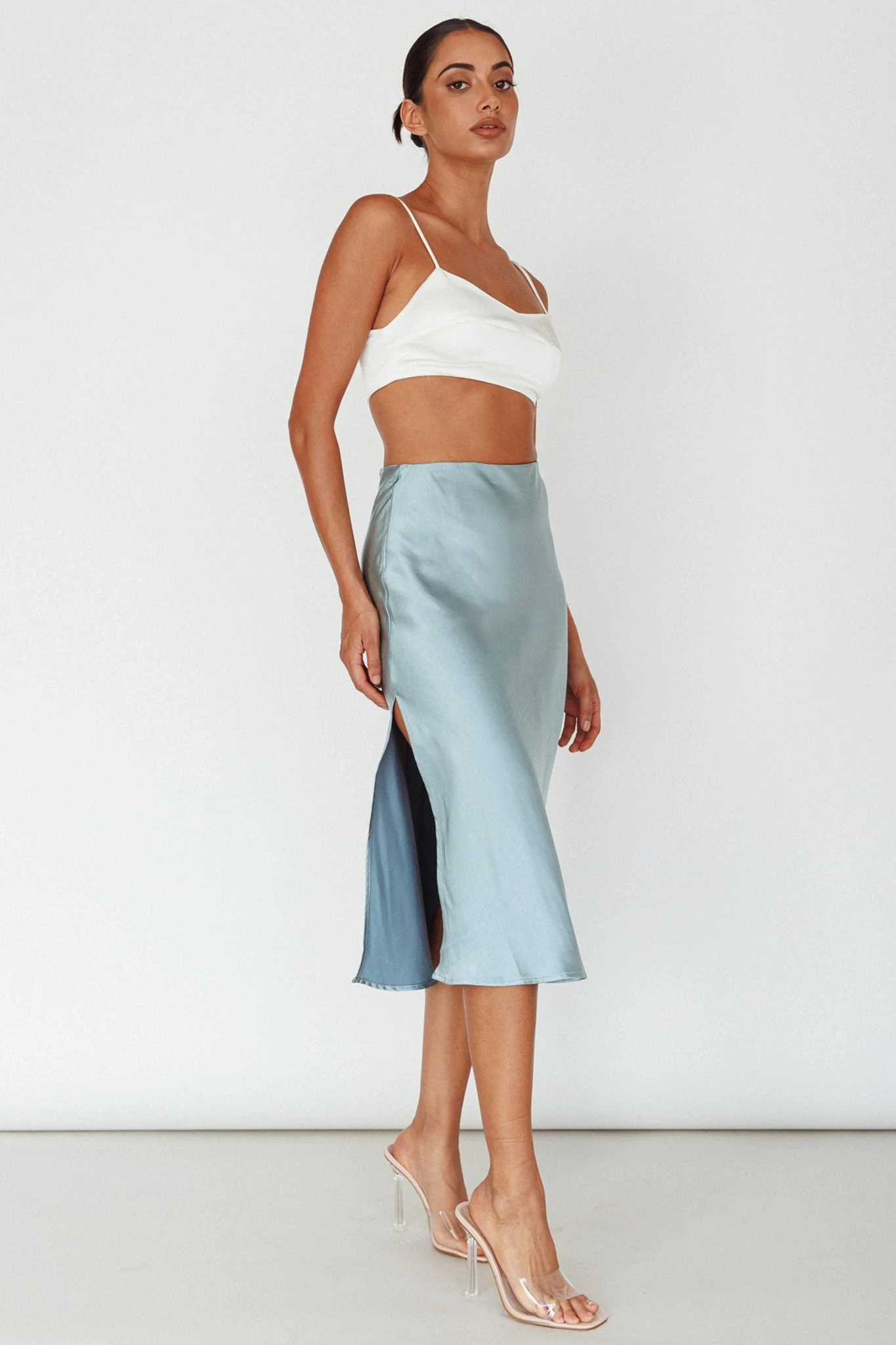 Daze Satin Midi Skirt Light Blue 6 Daze Satin Midi Skirt Light Blue - Image 4