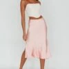 Daze Satin Midi Skirt Pink