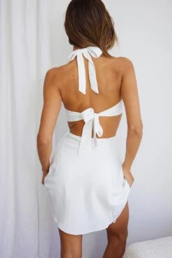 Acapulco Halterneck Tie-Up Back Satin Mini Dress White -Selfie Leslie Shop SR0002J05 OFF WHITE 6