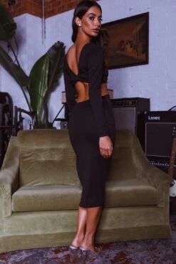 Acapulco Long Sleeve Cut-Out Waist Side Split Midi Dress Black 16 Acapulco Long Sleeve Cut-Out Waist Side Split Midi Dress Black -Selfie Leslie Shop SR0002J 20BLACK 7