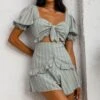 Young Love Tied Bust Frill Trim Romper Avocado -Selfie Leslie Shop SR0022D01AVOCADO 1